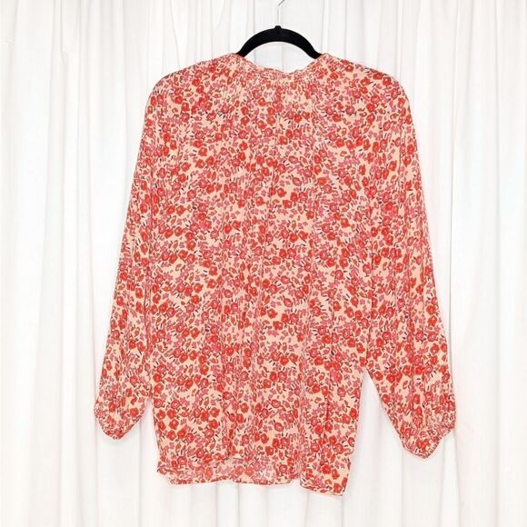 Tucker NYC Classic Blouse Red Sweet Pea in Crepe de Chine Silk Top Long Sleeves - Picture 6 of 8